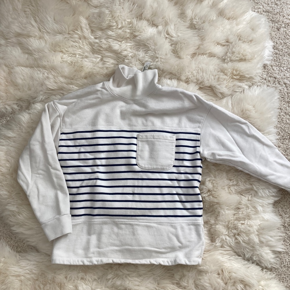 nwt madewell (re)sourced cotton mockneck pocket sweatshirt in nautical stripe XS